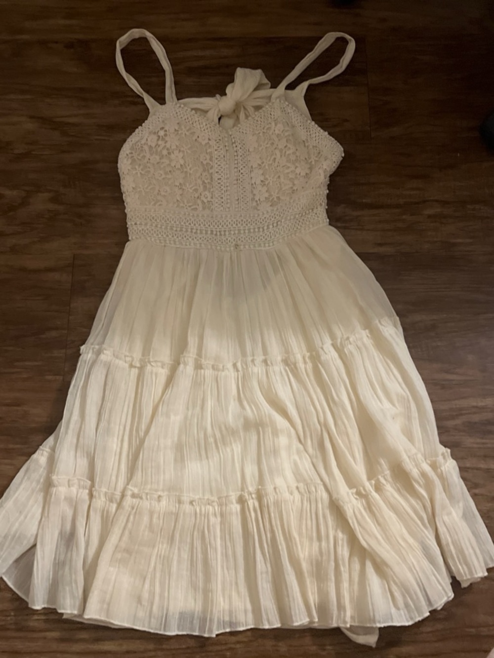 Macy's Cream Lace Bodice Tiered Chiffon Girls' Formal Dress
